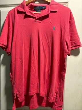 Ralph Lauren Men's Coral Pink Polo with Teal Pony